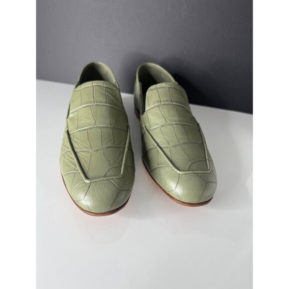 Max Mara Leather Crocodile Print Loafer Flats Green Laris US 8 EU 38 NIB $675 - Picture 6 of 11